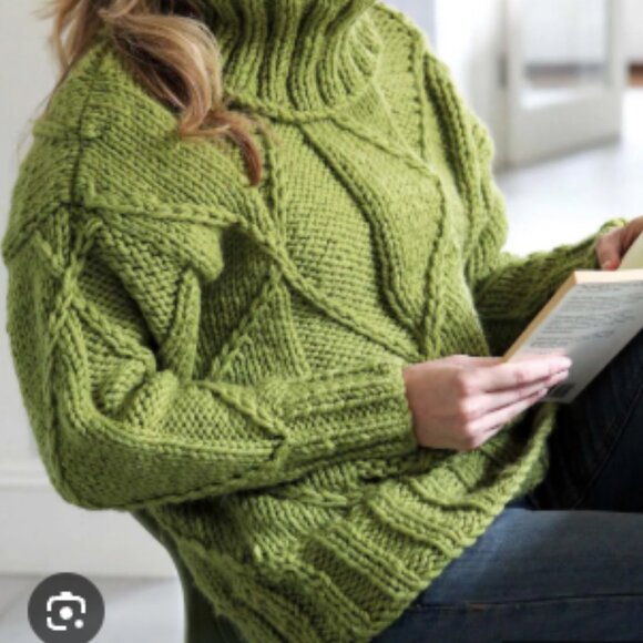 NWT Caslon x Nordstrom Sage Green Chunky Diamond Knit Turtleneck Sweater Large - Picture 1 of 8